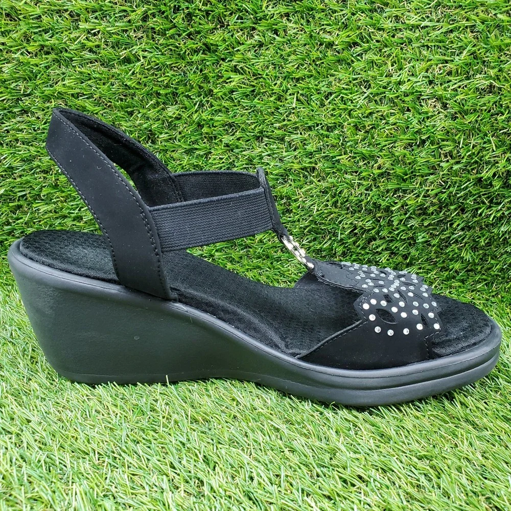 Skechers Rumblers Queen B SIZE 9.5 Women's Memory Foam Wedge Sandals Black